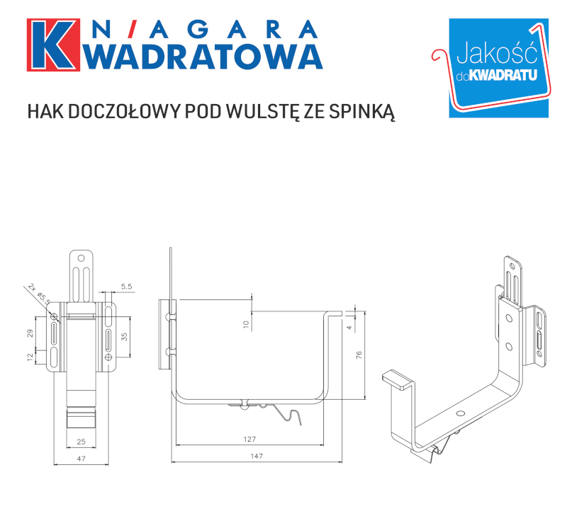 widok projektu haku doczołowego pod wulstę ze spinką